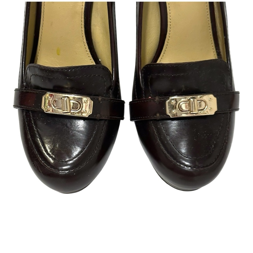 COACH Luisa Dark Brown Gold Logo Toggle Platform Heels Pumps 7.5 - Picture 7 of 16